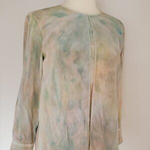 Sportmax couture Painted silk shirt gray ivory blue pink green beige S Med 4 6 8